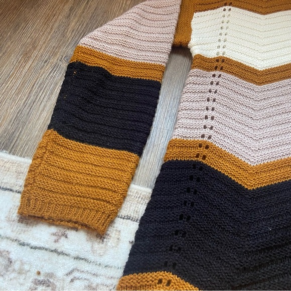 Modern Chevron Women's Sweater - Mustard, Cream, Black, Tan - Picture 4 of 10